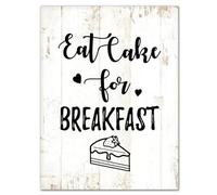Cartello da parete in legno con scritta "Eat Cake for Breakfast" Modern Farmhouse Rustic Home Decor Sign Bibbia Garden Signs Courtyard Living Room Decoration for Wall 30,5 x 40,6 cm