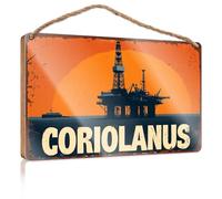 Cartello da parete in legno da appendere Coriolanus: Offshore Drilling Rig at Sunset divertente cartello decorativo in legno da appendere (15 x 28 cm)