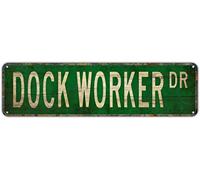 Cartello da parete in stile vintage, con scritta in lingua inglese "Dock Worker Dock Workker", idea regalo per dock, cartello stradale, città, campagna, cartello stradale, cartello stradale, cartello