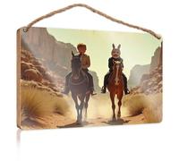 Cartello da parete per cucina, con due cavalieri a cavallo che attraversano un paesaggio desertico, cartello decorativo per porta, cartello di benvenuto (15 x 28 cm)