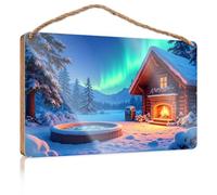Cartello da parete per cucina, con scritta in inglese "A Cozy Cabin with a Fireplace and Hot Tub Under The Northern Light", cartello decorativo per porta (20 x 30 cm)