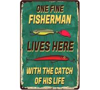 Cartello da pesca divertente, regali di pesca per uomini, decorazioni da pesca, un bravo pescatore con la cattura della sua vita, cartelli per la caverna dell'uomo, cartello in met 8x12 pollici