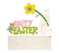 Cartello da tavolo pasquale decorazione in legno con coniglietto di fiori di Pasqua | Art Craft Decor Holiday Favor, centrotavola da collezione per il tavolo da pranzo della casa d