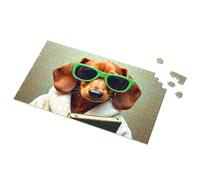 Cartello decorativo a forma di cane chic con occhiali da sole e accappatoio, puzzle divertente con cartelli stradali e decorazioni per grotte (500 pezzi)
