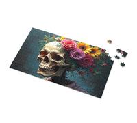 Cartello decorativo a forma di teschio con fiori: un misterioso puzzle con immagine di uomini per grotta decorativa per la casa (500 pezzi)