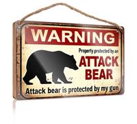 Cartello decorativo anteriore in legno Attenzione: proprietà protetta da un orso d'attacco. Cartello decorativo da parete per fattoria, decorazione estiva (20 x 30 cm)