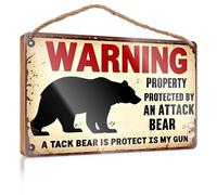 Cartello decorativo anteriore in legno Attenzione: proprietà protetta da un orso d'attacco. Cartello decorativo da parete per fattoria, decorazione estiva (23 x 35 cm)