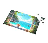 Cartello decorativo con vista sul mare dalla finestra, puzzle divertente con cartelli stradali e decorazioni per grotte dell'uomo (500 pezzi)
