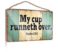 Cartello decorativo da appendere My Cup Runneth Over. - Salmo 23:5 divertente decorazione per la casa decorazione per il bagno (23 x 35 cm)