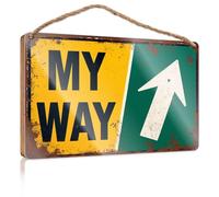 Cartello decorativo da appendere "My Way" con freccia che punta a destra, cartello estivo in legno, accessorio da camera da uomo (15 x 28 cm)