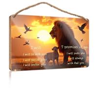 Cartello decorativo da appendere per esterni, con scritta "The Lion's Promises At Sunset", in legno, 15 x 28 cm