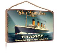 Cartello decorativo da parete in stile vintage con scritta "Titanic", decorazione autunnale, targa in legno (23 x 35 cm)