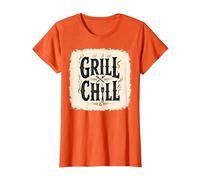 Cartello Decorativo «Grill Chill BBQ», Stile Vintage, con Fiamme fumose Maglietta, Donna, Arancio, L