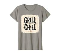 Cartello Decorativo «Grill Chill BBQ», Stile Vintage, con Fiamme fumose Maglietta, Donna, Ardesia, XS