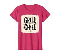 Cartello Decorativo «Grill Chill BBQ», Stile Vintage, con Fiamme fumose Maglietta, Donna, Rosso mélange, XXL