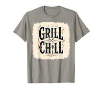 Cartello Decorativo «Grill Chill BBQ», Stile Vintage, con Fiamme fumose Maglietta, Uomo, Ardesia, M