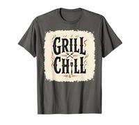 Cartello Decorativo «Grill Chill BBQ», Stile Vintage, con Fiamme fumose Maglietta, Uomo, Asfalto, L