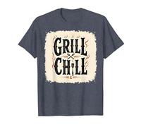 Cartello Decorativo «Grill Chill BBQ», Stile Vintage, con Fiamme fumose Maglietta, Uomo, Pervinca, 3XL