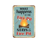 Cartello decorativo in ferro con scritta in lingua inglese "What Happens At The Fire Pit Stay At The Fire Pit Stays At The Fire Pit Stays At The Fire Pit Retro", per casa, cucina, fattoria, giardino
