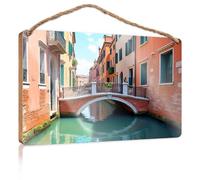 Cartello decorativo in legno colorato con canali e ponti di Venezia, decorazione per ufficio, camera da letto (15 x 28 cm)