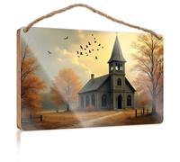 Cartello decorativo in legno con scritta "Autumn Serenity: A Church In The Woods Autunno Decorazione Ufficio Camera da Letto Decorations" (15 x 28 cm)