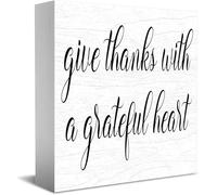 Cartello decorativo in legno con scritta in inglese "Give Thanks With A Grateful Heart", divertente decorazione per ufficio e casa, rustico, quadrato, per mensola, 12,7 x 12,7 cm