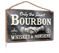 Cartello decorativo in legno con scritta "Only The Finest Bourbon: A Handshake Of Whisky & Moonshine Wooded Sign Funny Bathroom Decor for Room" (15 x 28 cm)