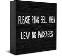 Cartello decorativo in legno con scritta "Please Ring Bell When Leaving Packages, Home Office Decor, Positive Office Desk Accessories Wood Plate Wood Table Sign For TV Cabinet Shelf 12,7 x 12,7 cm