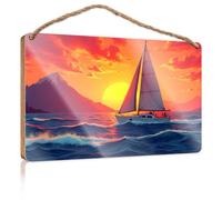 Cartello decorativo in legno con scritta "Sailing Into The Sunset: A Serene Journey" (lingua italiana non garantita), decorazione per ufficio e camera da letto (15 x 28 cm)