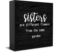 Cartello decorativo in legno con scritta "Sisters Different Flowers From The Same Garden Home Office Decor, Positive Office Desk Accessories Wood Plate Wood Table Sign For TV Cabinet Shelf 12,7 x 12,7