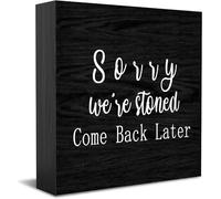 Cartello decorativo in legno con scritta "Sorry We'Re Stoned Come Back Later Home Office Decor, Positive Office Desk Accessories Wood Plate Wood Table Sign For TV Cabinet Shelf 12,7 x 12,7 cm