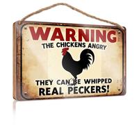 Cartello decorativo in legno con scritta "Warning The Chickens Angry Farmhouse Wall Decor Signs Summer Decor" (20 x 30 cm)