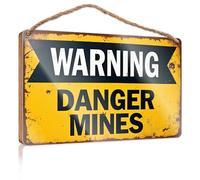 Cartello decorativo in legno per il bagno con scritta in inglese "Warning: Danger Mines Ahead" (lingua italiana non garantita)
