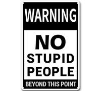 Cartello decorativo in metallo con scritta in lingua inglese "Warning No Stupid People Beyond this point", decorazione da parete per casa e bar