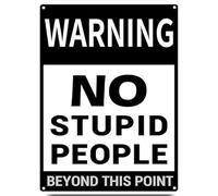 Cartello decorativo in metallo con scritta in lingua inglese "Warning No Stupid People Beyond this point", decorazione da parete per casa e bar