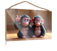 Cartello decorativo per fattoria, due scimmie carine che fanno segni di pace, cartello in legno autunnale, decorazione per ufficio e camera da letto (23 x 35 cm)