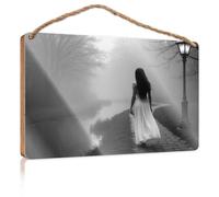 Cartello decorativo per il bagno, divertente sentiero nebbioso: una figura solitaria nella nebbia, cartello in legno divertente accessori da bagno per portico autunnale (23 x 35 cm)