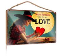 Cartello decorativo per la casa, con scritta "Love As the Secret Ingredient: A whimsical Witch's Journey" (lingua italiana non garantita)