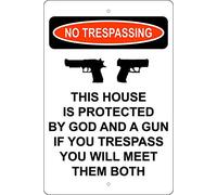 Cartello decorativo per parete artistica, con scritta in lingua inglese "This House Protected By God & Gun", cartello di avvertimento stradale, poster in metallo, 20 x 30 cm