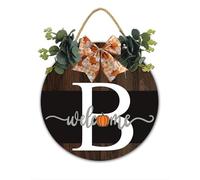 Cartello decorativo per porta d'ingresso, corona di benvenuto autunnale, cartello personalizzato con nome della famiglia con lettera iniziale B zucca gancio per porta 28 x 28 cm, decorazione per la