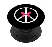 Cartello della pace con farfalla a pois rosa e bianco PopSockets PopGrip Adesivo