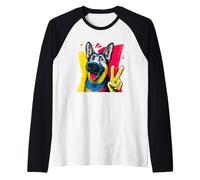 Cartello della Pace con Pastore Tedesco, Cane Pop retrò, Gesto Grafico Maglia con Maniche Raglan