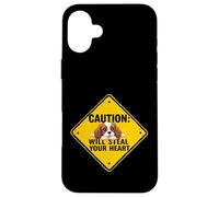 Cartello di attenzione Charles Spaniel Cane Divertente Regalo Cavalier Puppy Custodia per iPhone 16 Plus