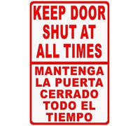 Cartello di avvertimento bilingue Keep Door Shut at All Times. Mantenga Puerta Cerrado Todo Tiempo. Segnali di sicurezza inglese e spagnolo Cartello di sicurezza cartello aziendale Cartello in