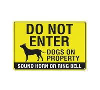 Cartello di avvertimento con scritta in inglese "Do Not Enter Dogs On Property Sound Horn or Ring Bell Sign Warning Sticker-Security Sign Outdoor Sign 30,5 x 20,3