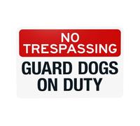 Cartello di avvertimento con scritta in inglese "No Trespassing Guard Dogs On Duty, Beware Of Dog", per casa, lavoro, esterni, interni, strada, cortile, garage, muro stradale, sicurezza, decorazione