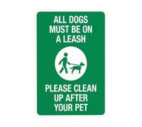 Cartello di avvertimento con scritta in lingua inglese "All Dogs Must Be On a Leash Please Clean Up After Pet Warning, Dog Leash Security Metal Signs for Business Home Road Yard Garage Street Wall