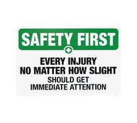 Cartello di avvertimento con scritta in lingua inglese "Every Injury No Matter How Slight, Slogan Security Security Slogan Security Security Signs for Home Business Outdoor Indoor Road Yard Garage