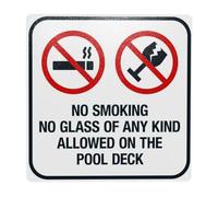 Cartello di avvertimento con scritta in lingua inglese "No Smoking No Glass Of Any Kind Allowed On The Pool Deck, Pool Rules Security Security Metal Signs for Home Business Yard Garage Street Wall