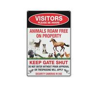 Cartello di avvertimento con scritta in lingua inglese "Visitors Please Be Aware Animals Roam Free On Property", 30,5 x 20,3 cm